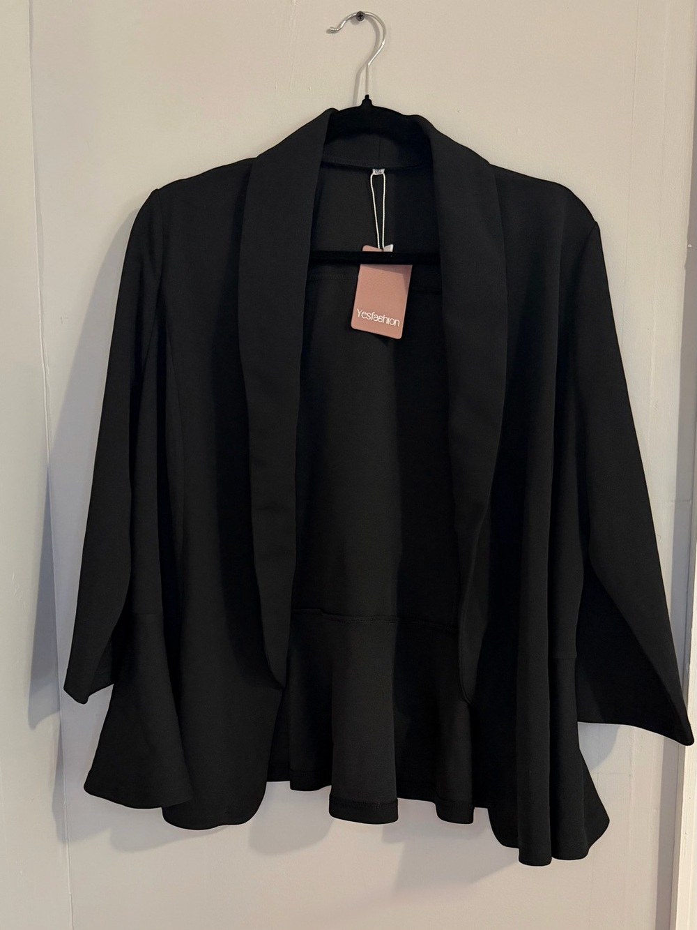 Yesfashion Black Open Front Blazer Cardigan 1X NWT Ruffle Hem Career Jacket